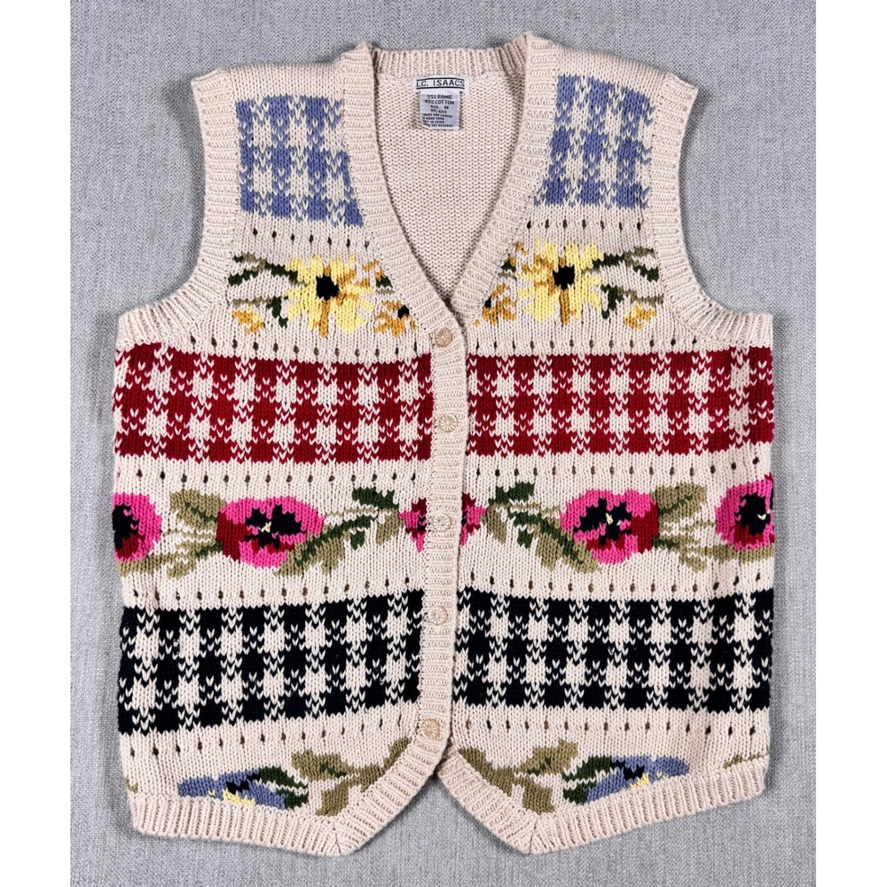Vtg I.C. Isaacs Ramie Cotton Sweater Vest Medium 90s Grandmillennial Cottagecore